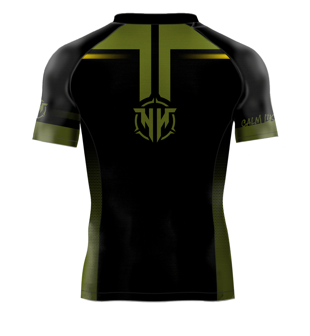 Heavy Handed Jiujitsu short sleeve Calm Like A Bomb Green rashguard back view