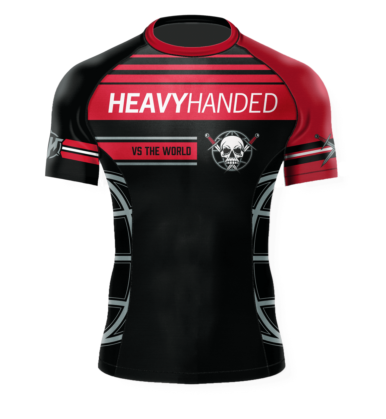 Heavy Handed Vs The World Black and Red Jiujitsu rashguard front view