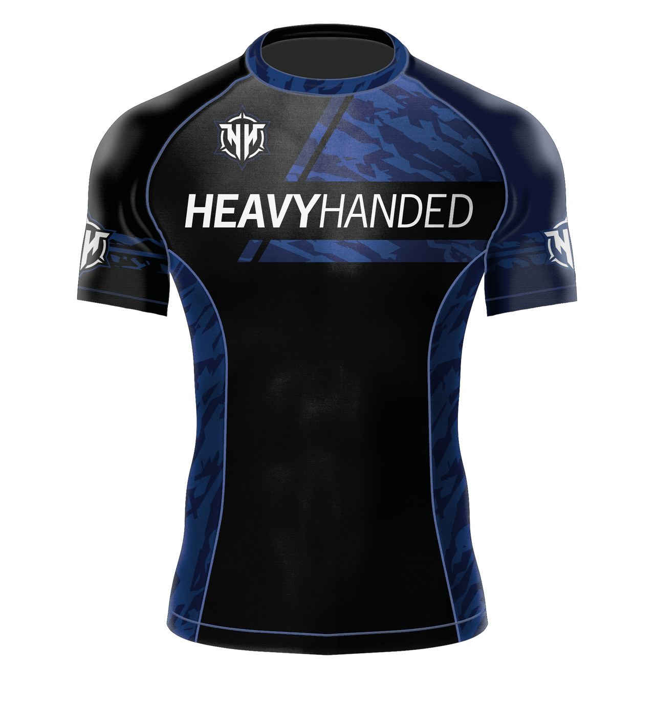 Heavy Handed Jiujitsu short sleeve Combat Division blue ranked rashguard front view