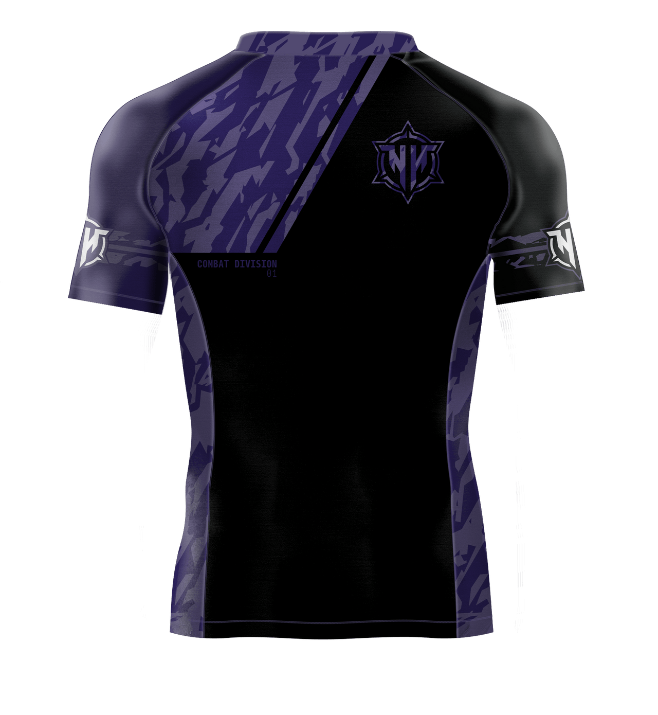 Heavy Handed Jiujitsu short sleeve Combat Division purple ranked rashguard back view