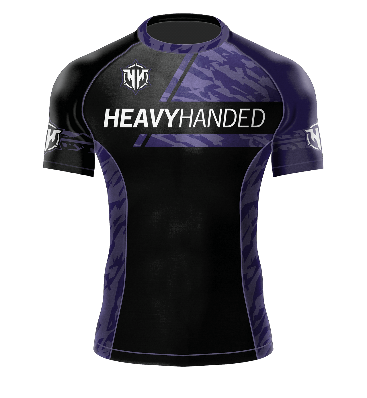 Heavy Handed Jiujitsu short sleeve Combat Division purple ranked rashguard front view