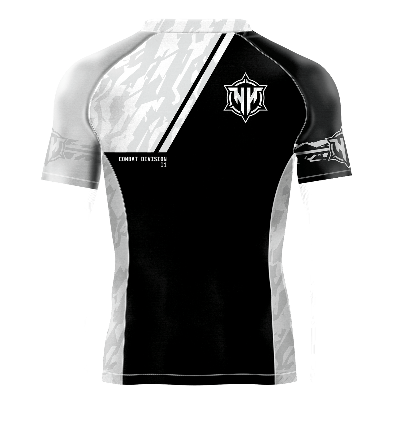 Heavy Handed Jiujitsu short sleeve Combat Division white ranked rashguard back view
