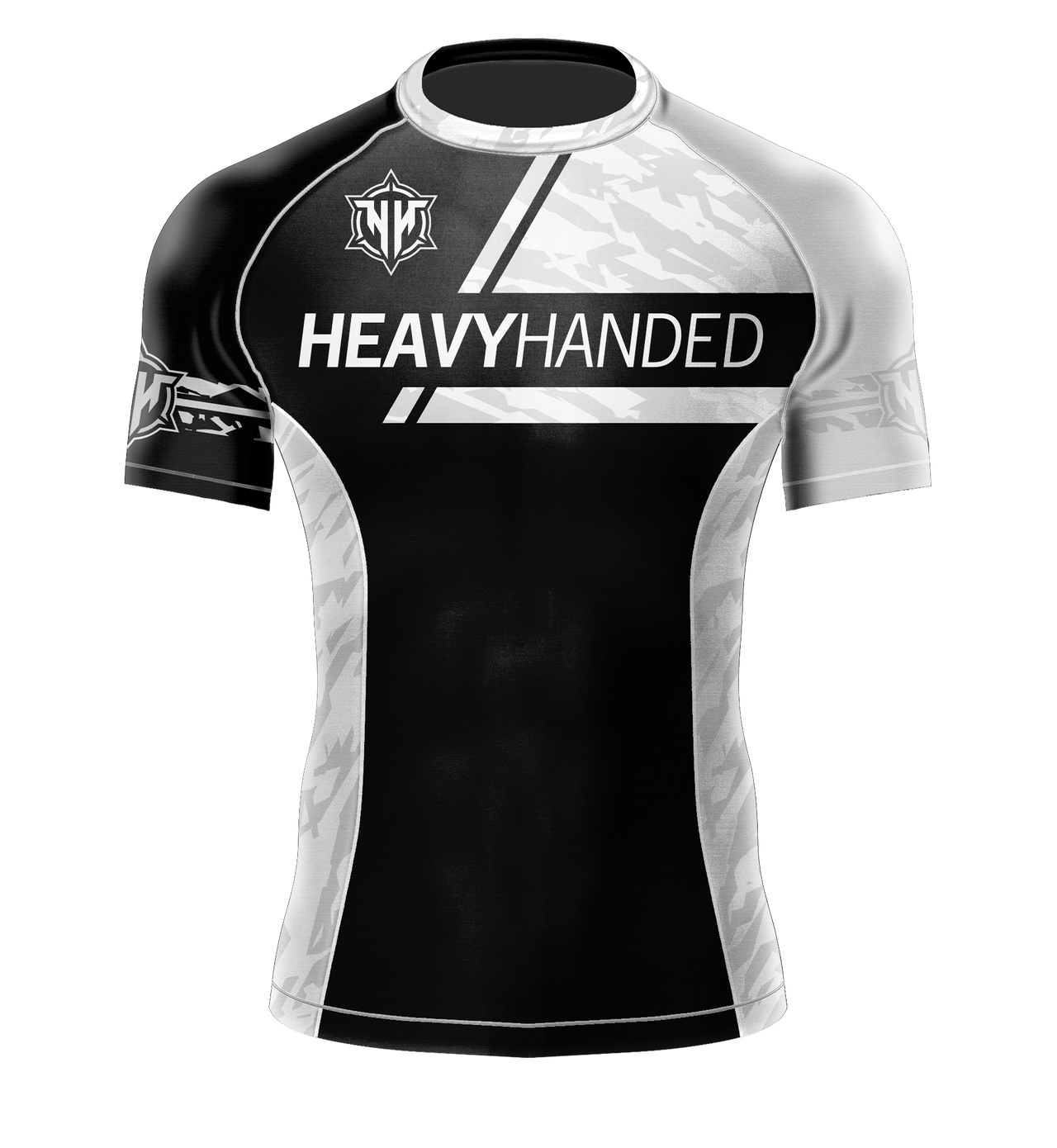 Heavy Handed Jiujitsu short sleeve Combat Division white ranked rashguard front view