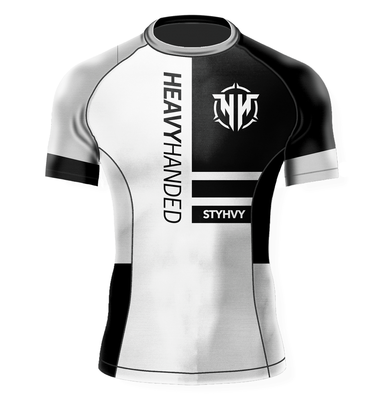 Heavy Handed Jiujitsu short sleeve STYHVY white ranked rashguard front view