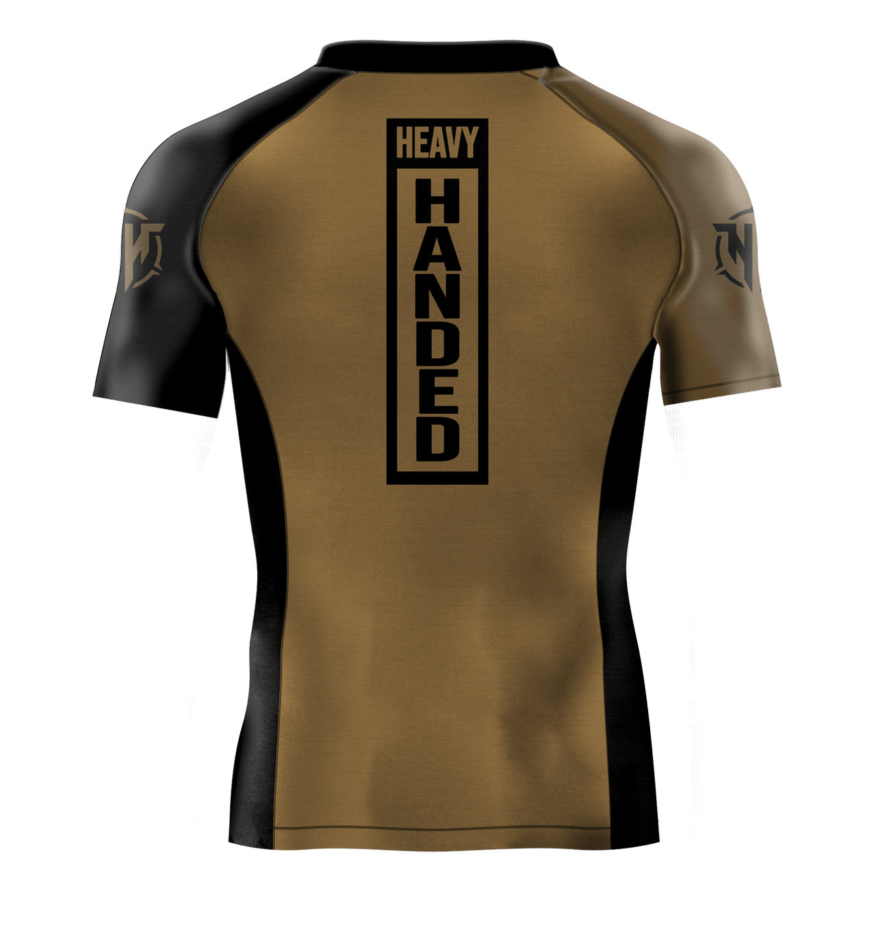 Heavy Handed Jiujitsu short sleeve NFA Coyote tan rashguard back view