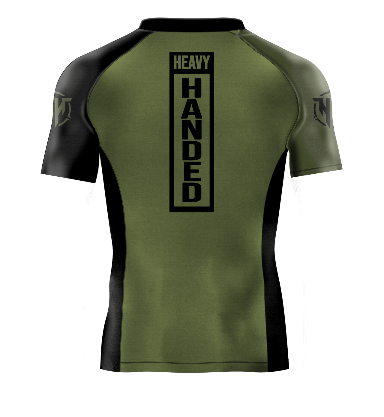 Heavy Handed Jiujitsu short sleeve Olive NFA rashguard back view