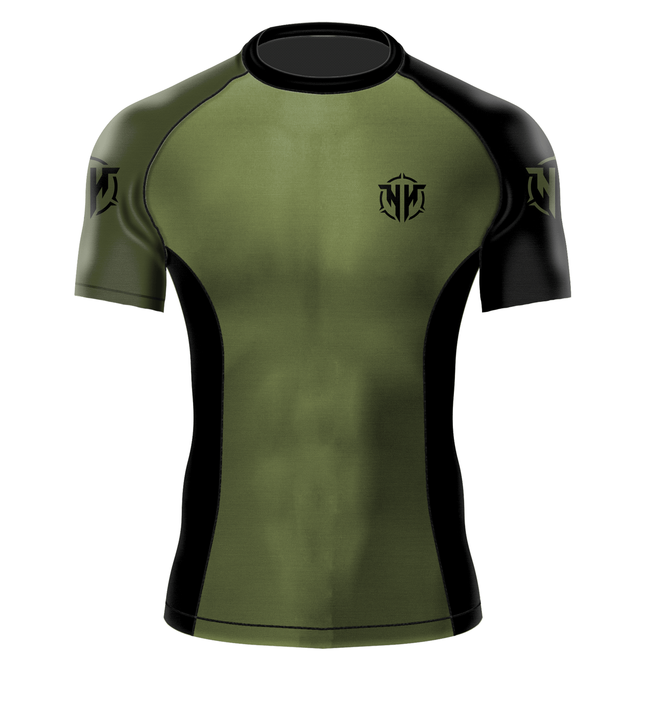 Heavy Handed Jiujitsu short sleeve Olive NFA rashguard front view